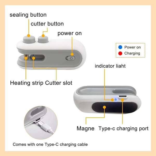 Portable Mini Sealing Machine, Handheld Packet Sealer for Food, Snacks, Chips, Fresh Storage, Plastic Bags Sealing Machine